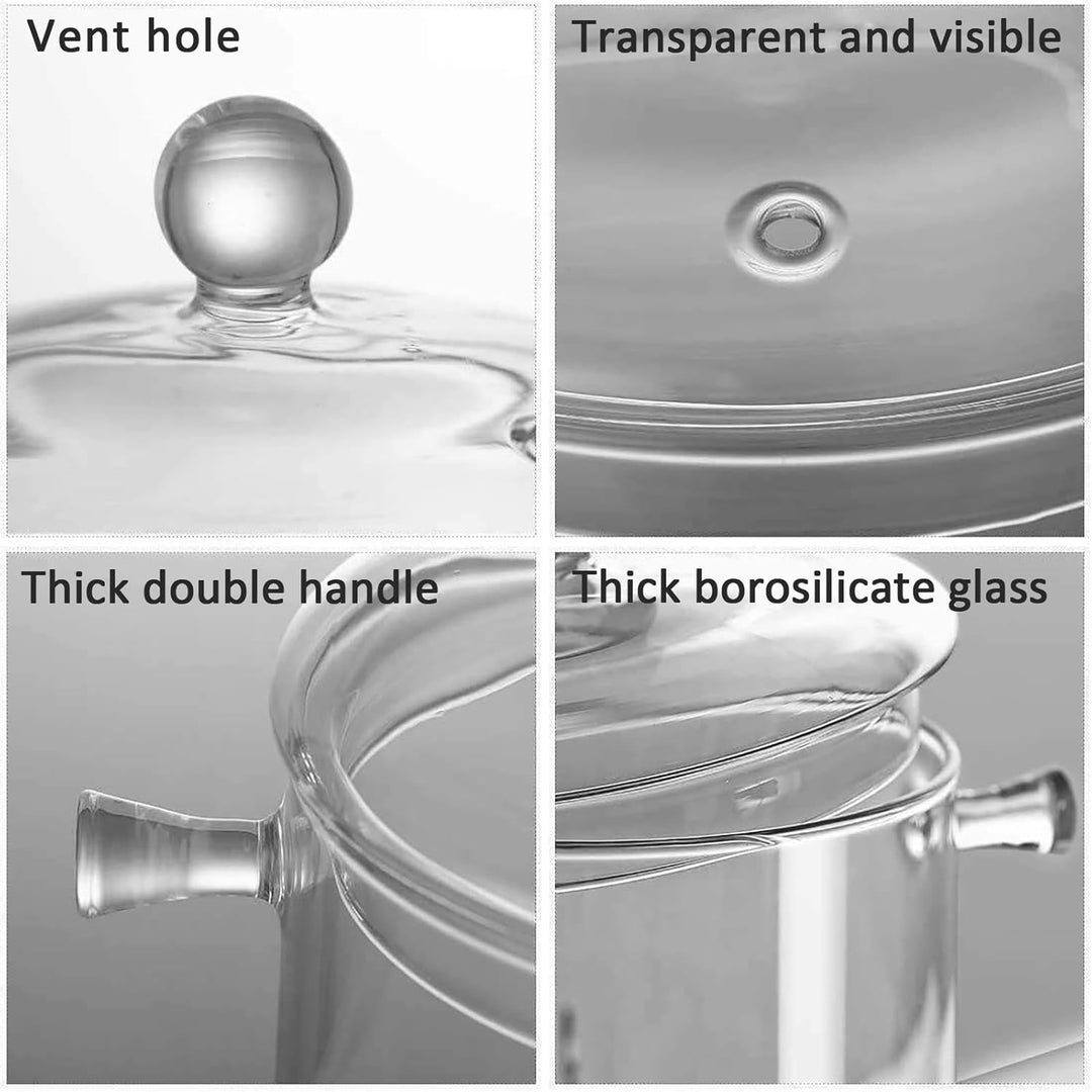 1400ml Glas Topf, Glastopf mit Deckel zum Kochen, Hochtemperaturbeständiger Transparenter Glaspfanne