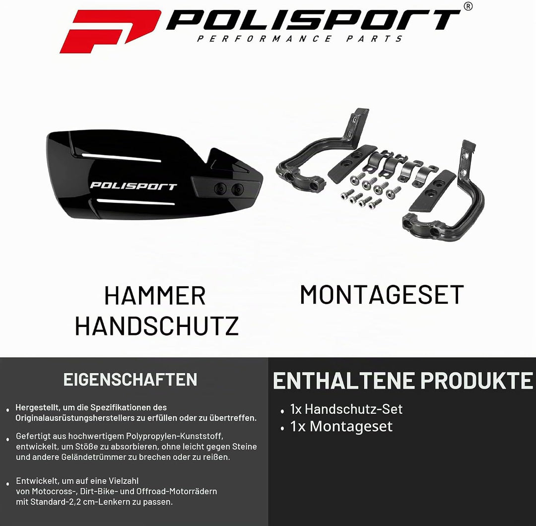 Polisport Hammer Handprotektoren Schwarz - Enduro und MX, Schwarz