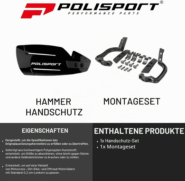 Polisport Hammer Handprotektoren Schwarz - Enduro und MX, Schwarz