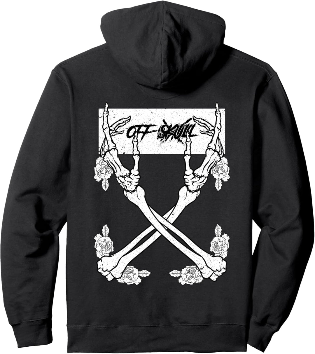 Off Skull Skeleton Backprint - Sad Aesthetic Edgy Streetwear Pullover Hoodie