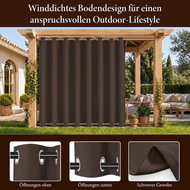 Rosnek Outdoor Vorhang Wetterfest mit Ösen, Outdoorvorhänge B 254×H 243 cm Outdoor Vorhänge Wasserdi