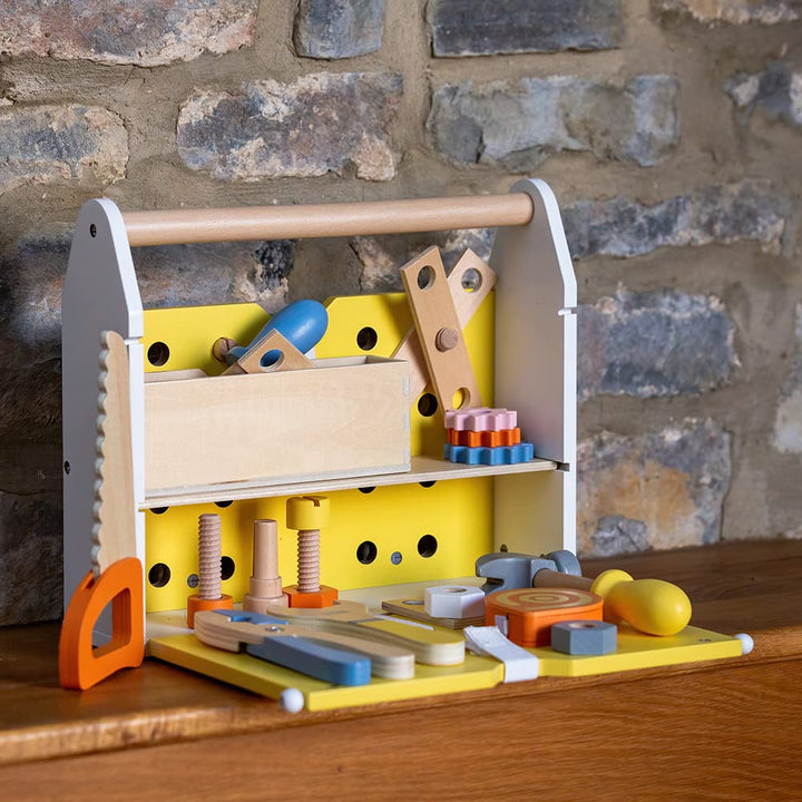 Classic World Werkzeugkasten | Holzspielzeug aus 27 Teile | Kinderwerkzeug für Jungen und Mädchen |