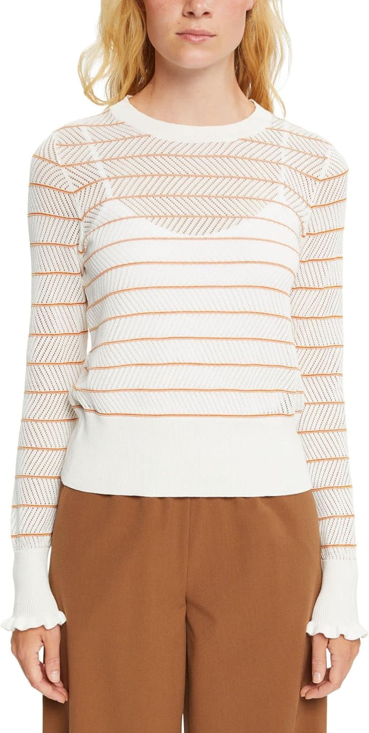 edc by Esprit Gestreifter Pullover in Pointelle-Strick S 710/Honey Yellow, S 710/Honey Yellow