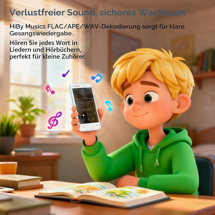 MP3-Player für Kinder, Elternkontrolle, 16 GB, Unterstützt Spotify und Audible, Bluetooth und WiFi (