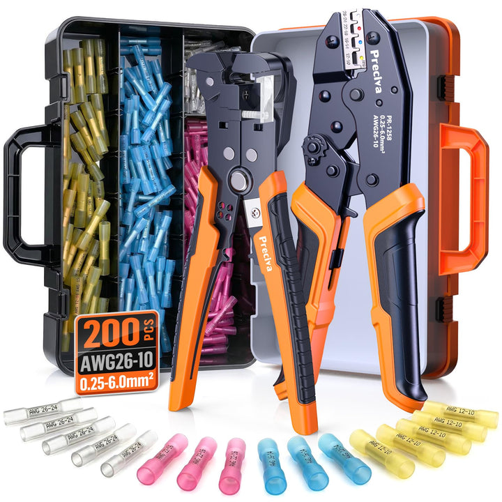 Preciva Crimpzange Kabelverbinder Set, Kabelschuhzange 0.25-6mm² mit Aufbewahrungsbox, Abisolierzang