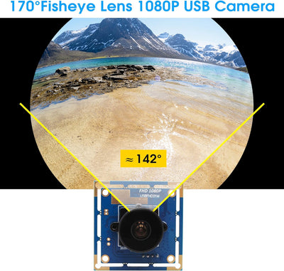 ELP USB Kamera Modul Weitwinkel 170 Grad Fischaugenobjektiv USB Kamera 2MP 1080P Webcam Hohe Bildrat
