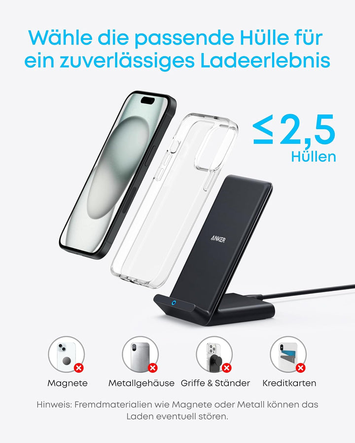 Anker 313 Induktive Ladestation, Qi-zertifiziert, Geeignet für iPhone 16 / 15 / 15 Pro / 15 Pro Max,