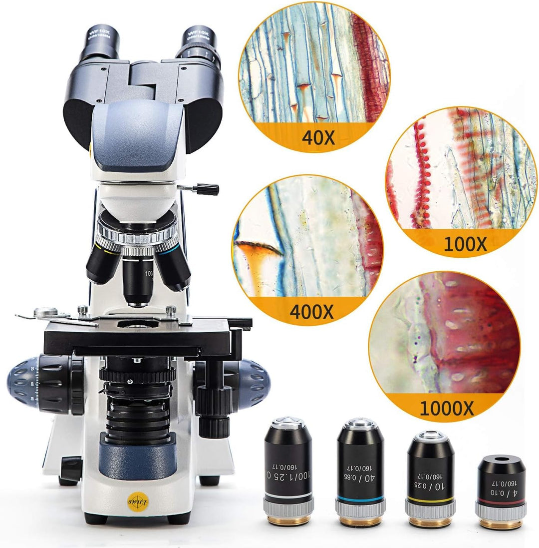 SWIFT SW380B Binokular Labor Mikroskop 40X-2500X Vergrösserung, Siedentopfkopf, mechanischem Objektt