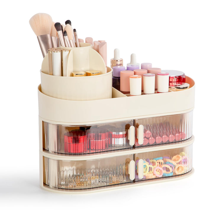 FoiiLiio Make Up Kosmetik Organizer mit Drehbarer Schubladen, Beauty Makeup Organizer Schminktisch,