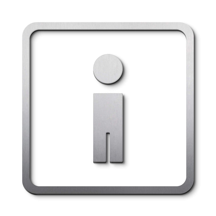 PHOS Design, P0301S, WC Türsymbol/Piktogramm Herren, mit Rahmen, 17,5 x 17,5 cm, Edelstahl gebürstet