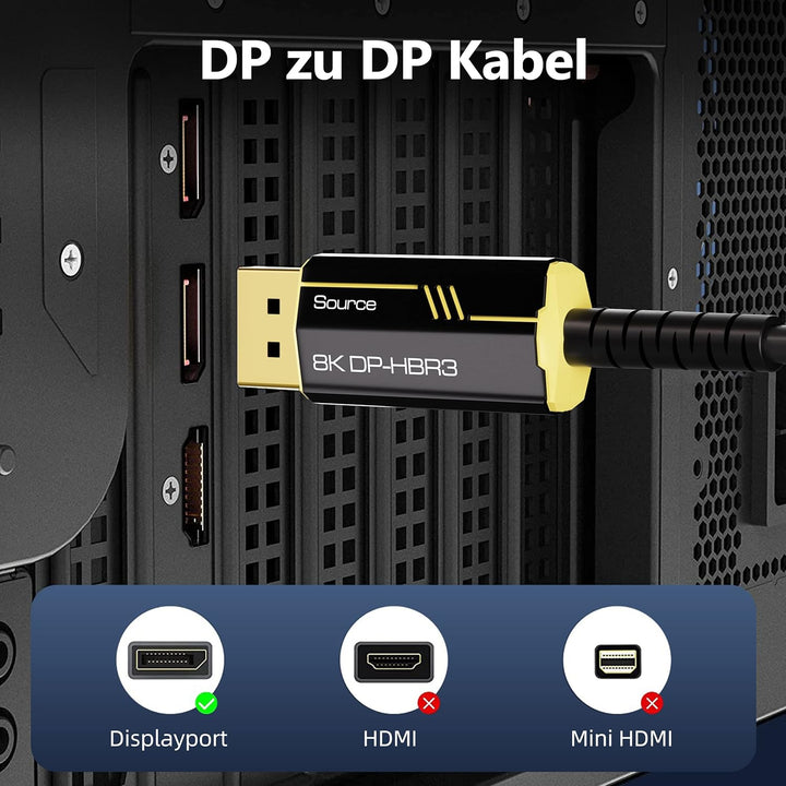 DGHUMEN 8K DisplayPort Kabel 1.4 Glasfaserkabel 15m,Lang DP zu DP Kabel Unterstützt 8K@60Hz 4K@144Hz