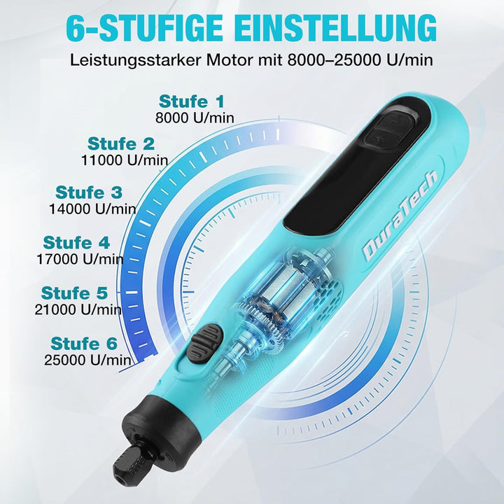 DURATECH 3,6V Akku Multifunktionswerkzeug, Kabellos Rotationswerkzeug mit 135 Zubehörteilen, 6 Gesch