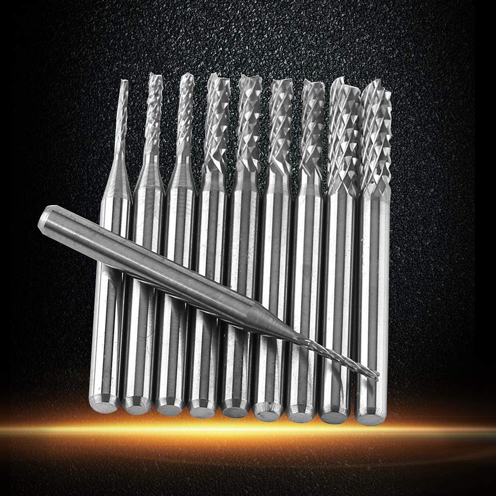 10 Stück CNC Frässtifte Set Schaftfräser Spirale Gravur Bits Schneidkante 1,0-3,0mm für CNC Maschine