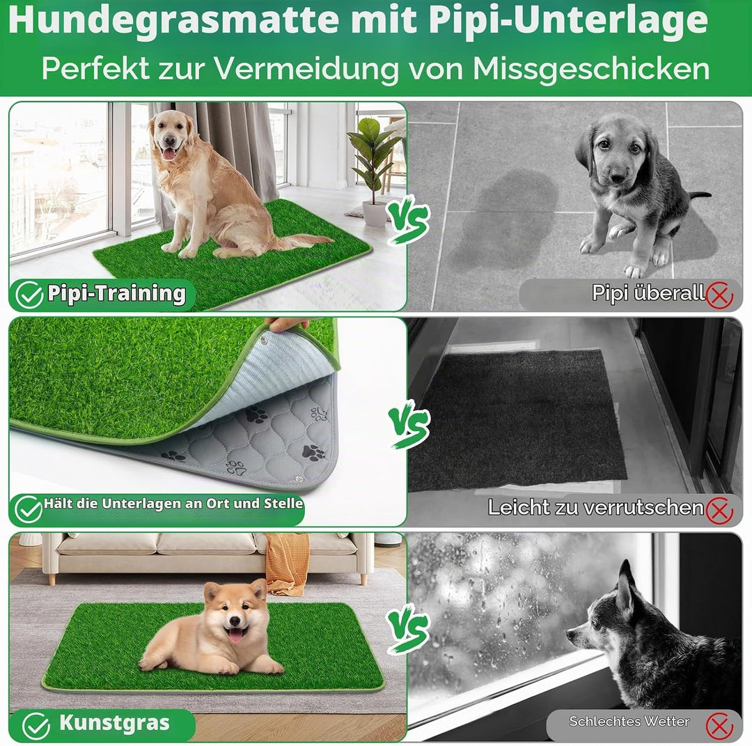 50X73CM 2-in-1 Pinkelmatte für Hunde Hundeklo Hundetoilette Welpentoilette mit Kunstrasen Hundeklo f