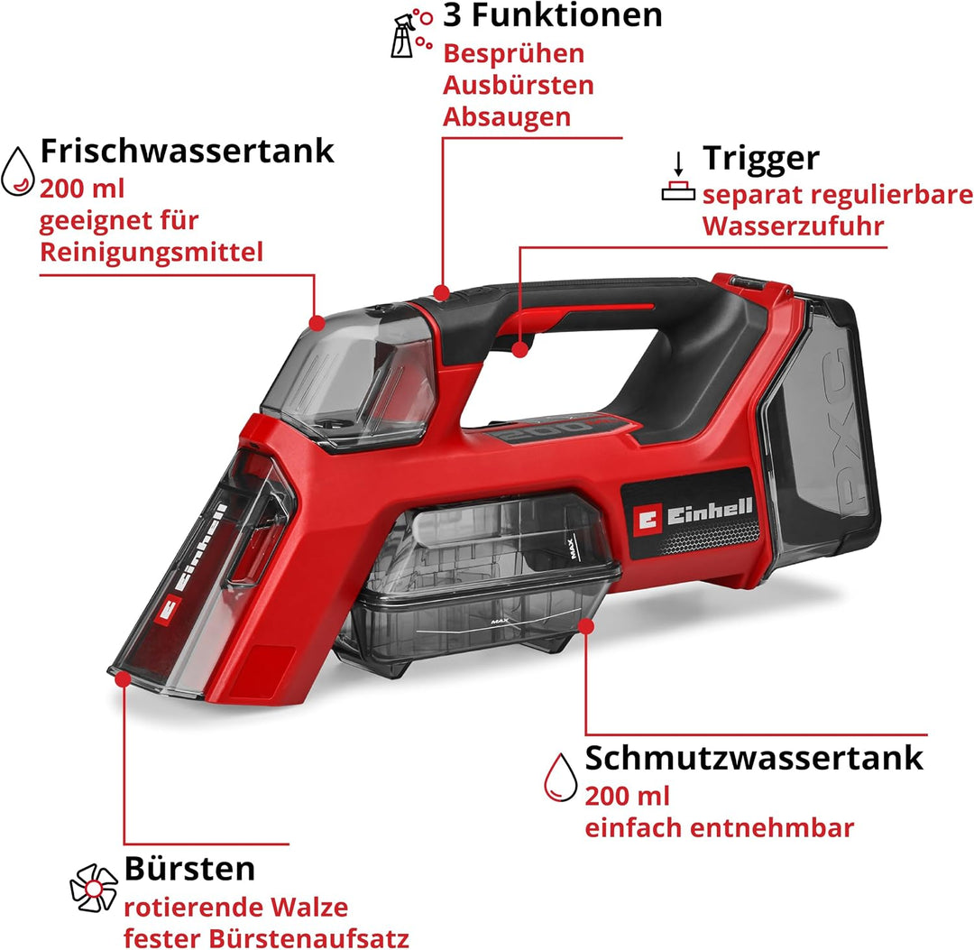 Einhell Akku-Waschsauger TE-SCL 18/200 Li-Solo | PXC | 18 V | 200 ml Frischwassertank | Nasssauger: