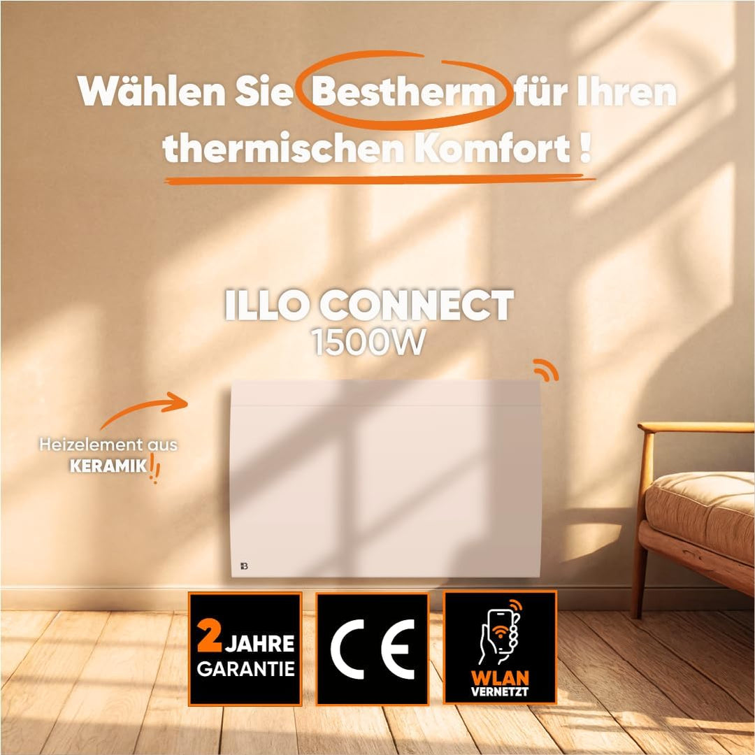 BESTHERM Bestherm ILLO CONNECT Elektrischer Badheizkörper Heizung mit trockener Trägheit, Keramik, 1