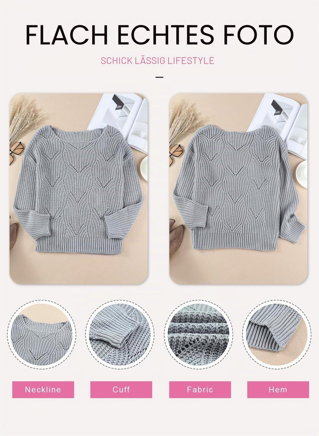 Dokotoo Damen Strickpullover Elegant Rundhals Pullover Herbst Winter Einfarbiger Pulli Oberteil Swea