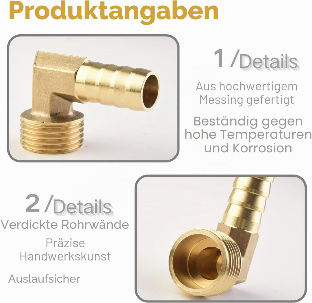 6 Stück 1/2"Aussengewinde Winkel 90° Messing Schlauchanschluss, PT 1/2 Zoll x 12 mm Kupplung Anschlu