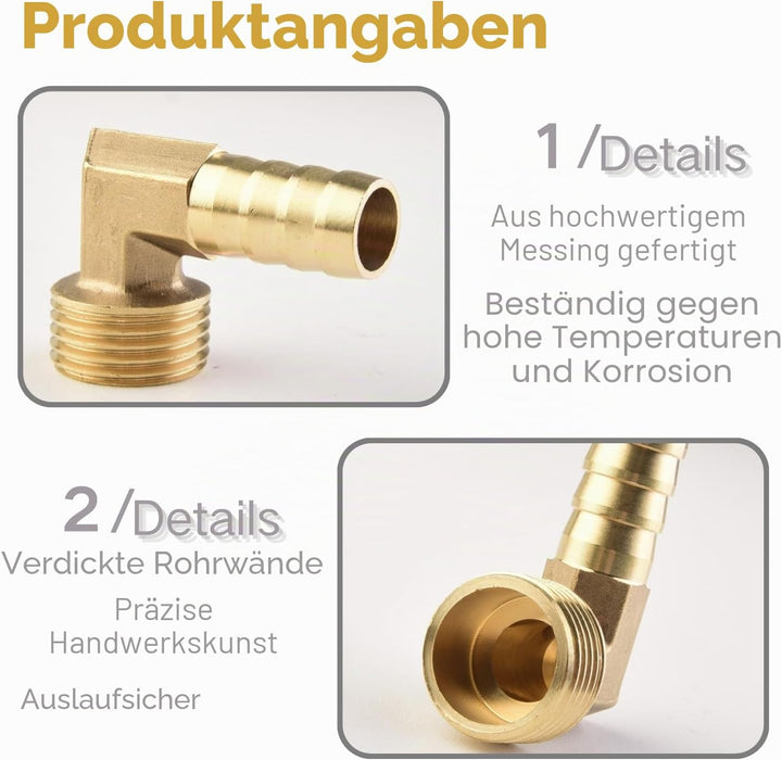 6 Stück 1/2"Aussengewinde Winkel 90° Messing Schlauchanschluss, PT 1/2 Zoll x 12 mm Kupplung Anschlu