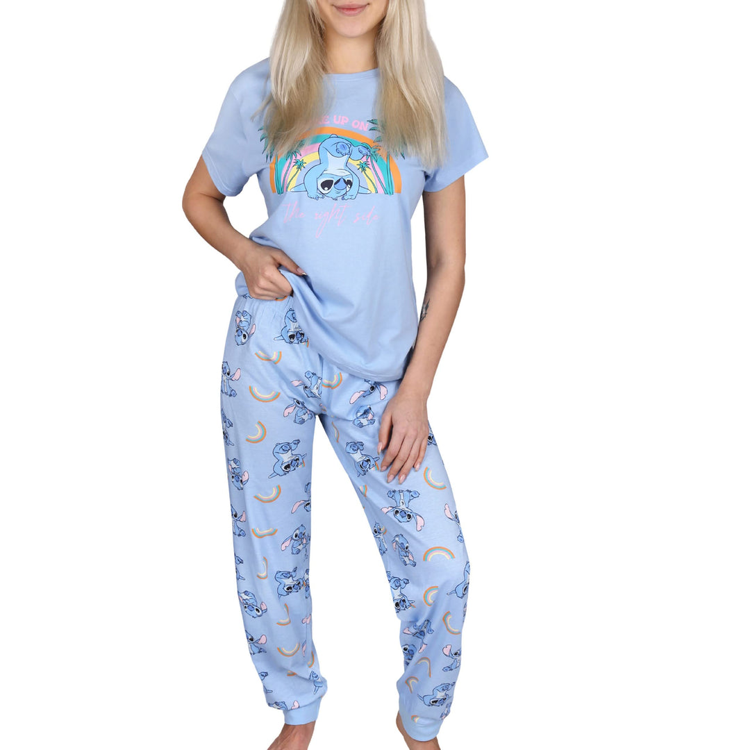 Stitch Disney Langarm-Pyjama für Damen, Blau und Pink S Kurzarm, S Kurzarm