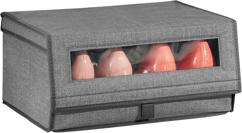 mDesign 8er-Set Schuhaufbewahrung aus Stoff – stapelbare Schuhbox mit Sichtfenster, Klettverschluss