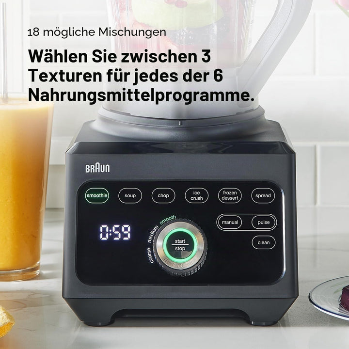 Braun Hochleistungsmixer PowerBlend 9 JB9040 – Standmixer mit Glas-Mixkrug, 18 Mixprogramme, 10 Gesc