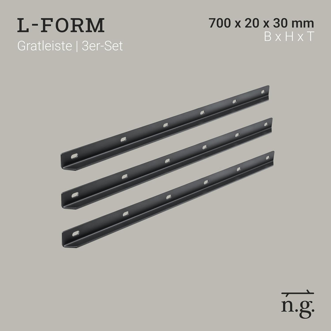Natural Goods Berlin 3x Gratleiste L-FORM - Stahlprofil 70 cm - L Profil Schwarz - Massiver Unterzug