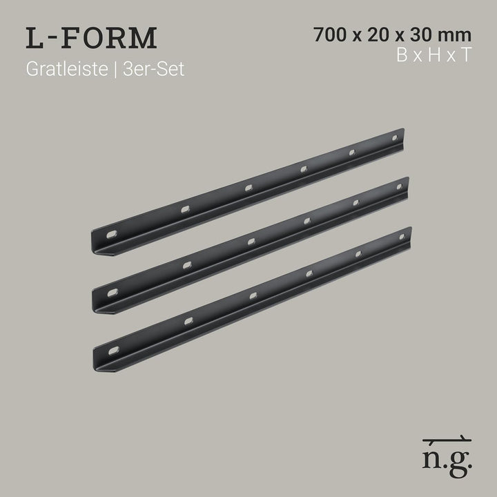 Natural Goods Berlin 3x Gratleiste L-FORM - Stahlprofil 70 cm - L Profil Schwarz - Massiver Unterzug