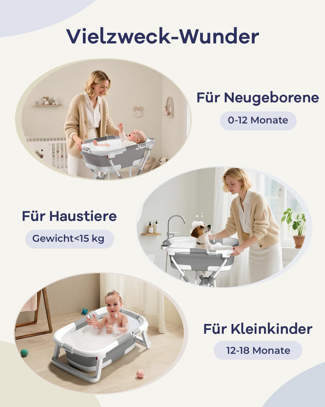 2-in-1 Baby Badewanne mit Gestell, Faltbare Badewanne Baby mit Badestütznetz, Geeignet für Neugebore