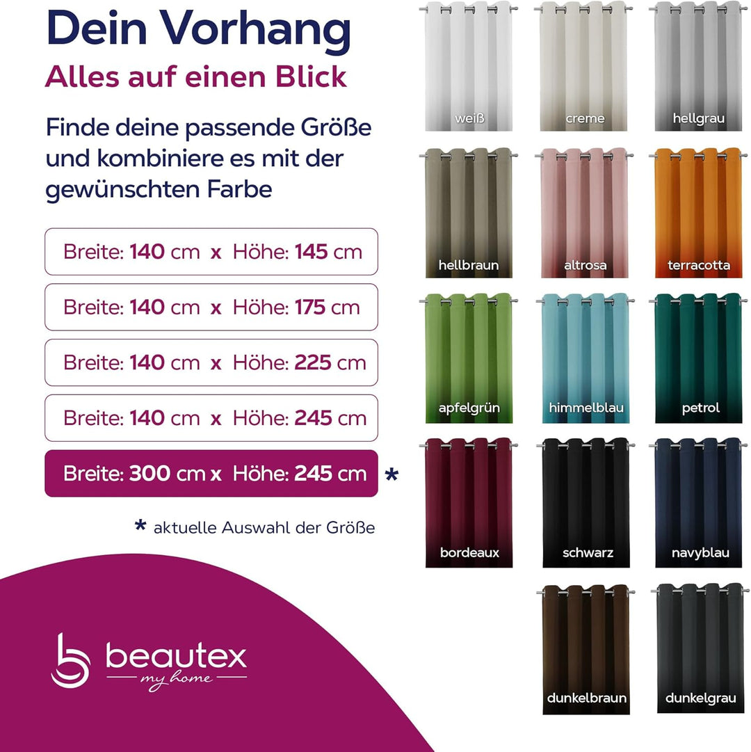 BEAUTEX Verdunkelungsgardine mit Ösen, Blackout Ösenschal Blickdicht abdunkelnd, Grösse und Farbe wä