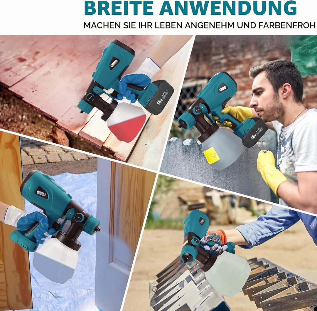VAYALT Farbsprühsystem Elektrisch mit Makita-18V-Akkus,Aktualisiert Farbsprühgerät mit 4 Düsen,3 Spr