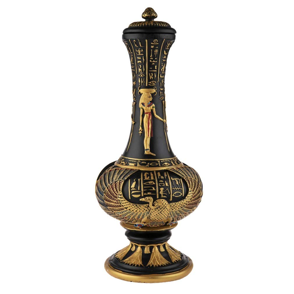 lachineuse - Ägyptische Vase, Göttin Isis 33 cm – Dekorative Vase Schwarz &amp; Gold – Dekoration für de