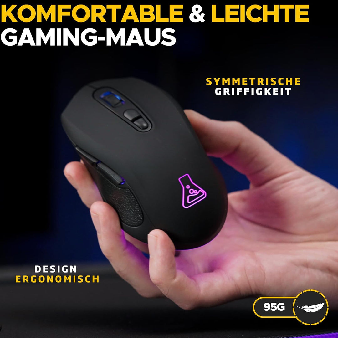 The G-LAB - Kult Krypton - Kabellose Gaming-Maus, 6400 DPI - Wireless Maus Bluetooth & 2.4 GHz, RGB,