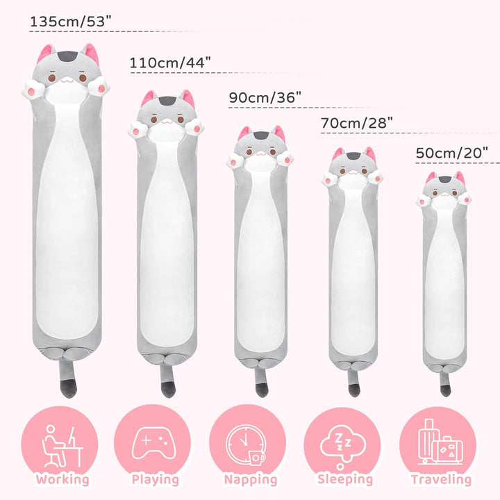 Mewaii Graue Katze Plüschtier 50CM Lange Katze Kuscheltier Plüschtier Katze Kissen für Kinder Gesche