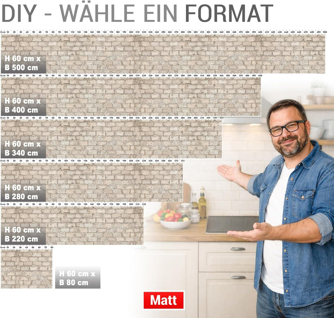 StickerProfis Küchenrückwand selbstklebend Glasoptik - ALTE Mauer - 1.8mm, Versteift, alle Untergrün