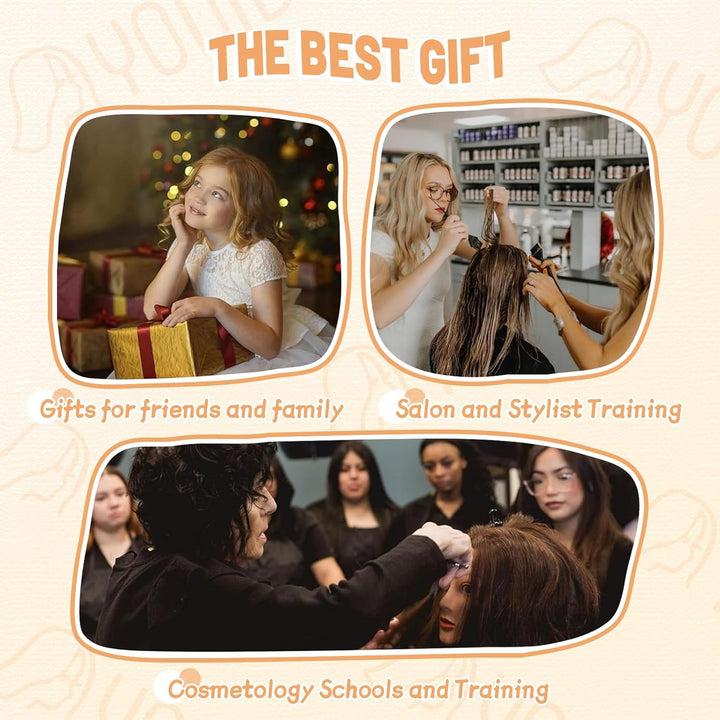 Frisierkopf Schminkkopf mit Puppenkopf Ständer, 80% Echtes Haar 26 Zoll Übungskopf zum Frisieren und