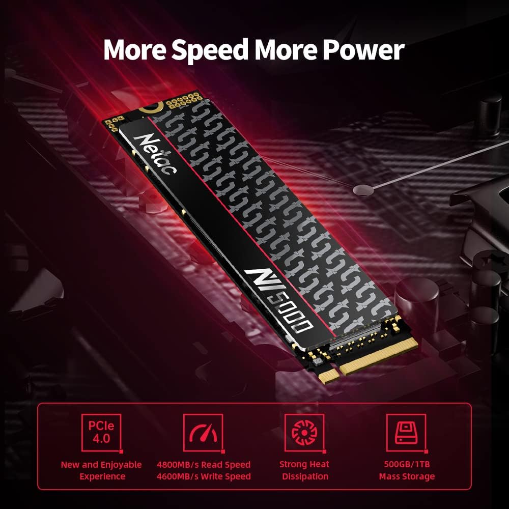 Netac NV5000 2TB NVMe 1.4 Interne SSD M.2 PCIe 4.0 Geschwindigkeit bis zu 5000MB/s, für PC, PS5, tra