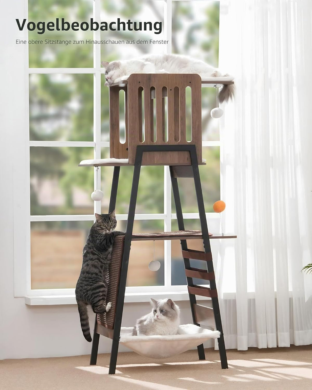 FourFurPets 147 cm Kratzbaum, Kratzbaum Grosse Katzen stabil, moderner katzenbaum für drinnen, hoher