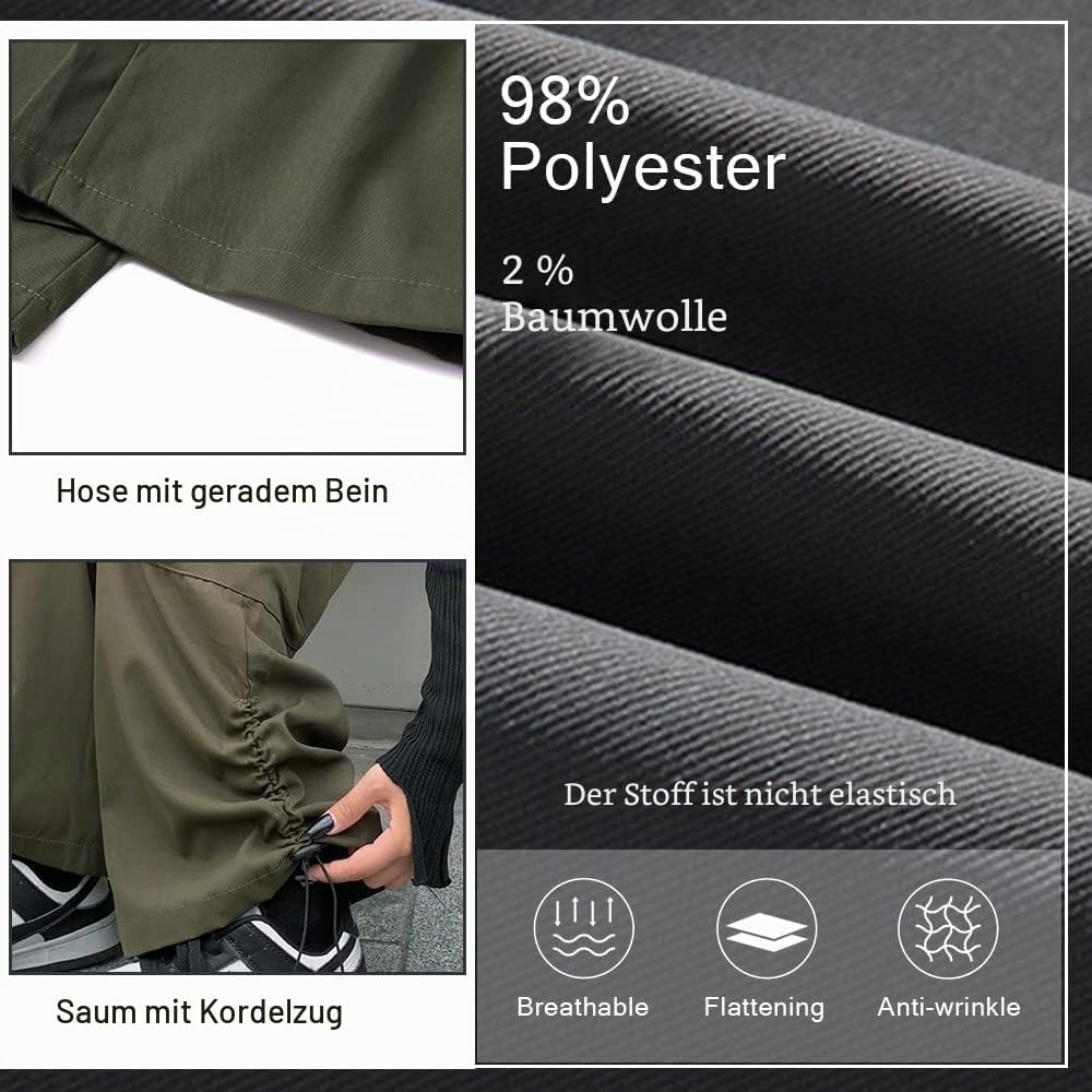 Hewlshawn Damen Cargohose Baggy High Waist Gotisch Y2k Straight Streetwear Elastische Taille mit Kor