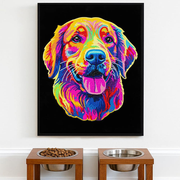 DIAMOND DOTZ 2594367 Original 5D Diamond Painting Set, Neon Golden Retriever, mit Neonfarben und Sam