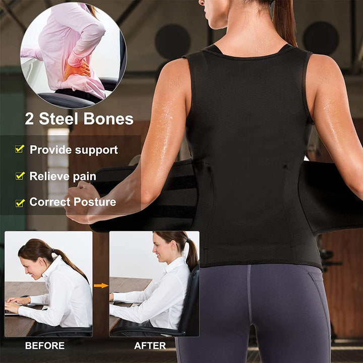 KUMAYES Damen Sauna Effekt Anzug Fitness Taille Waist Trainer Schwitzeffekt Training Tanktop Unterbr