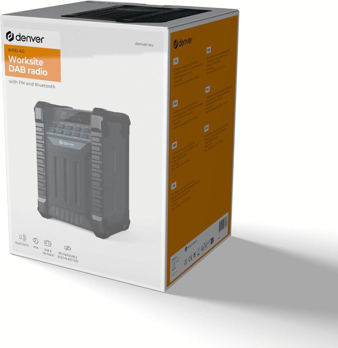 Denver WRD-60 Baustellenradio mit DAB+ / DAB/FM & Bluetooth – Akku Radio mit 2000 mAh - IP54 Staub-