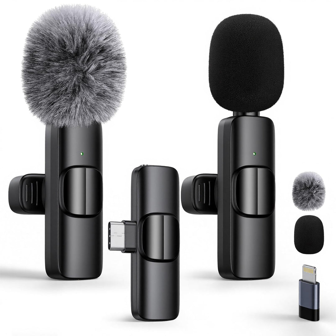 Kabelloses Lavalier Mikrofon für iPhone/iPad/Android (2er-Pack), Mini Mic mit Lightning &amp; USB-C, Ger