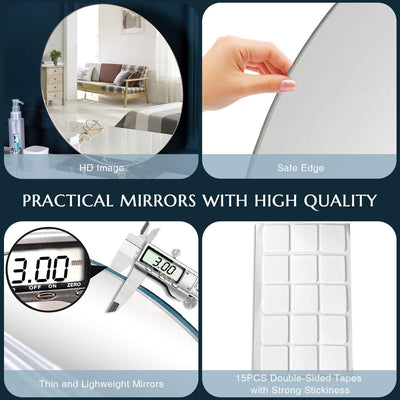 Sqinor Spiegel Rund 40cm Kleben Rahmenlos HD Glas Modern Spiegel Wand, Selbstklebend Wandspiegel Kle