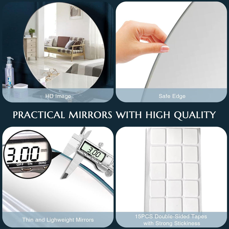 Sqinor Spiegel Rund 40cm Kleben Rahmenlos HD Glas Modern Spiegel Wand, Selbstklebend Wandspiegel Kle