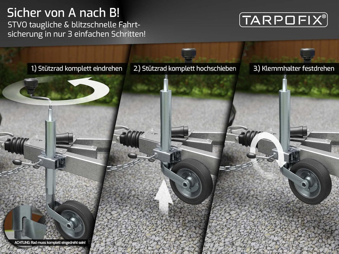 Stützrad Anhänger mit Vollgummireifen inkl. Stützradhalter (150kg Stützlast) | Stütz Rad für Hänger,
