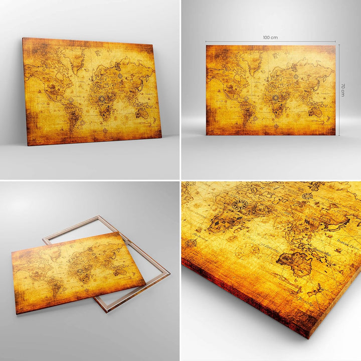 ARTTOR Bilder auf Leinwand 100x70cm Leinwandbild Karte Welt Kontinente Gross Wanddeko Bild Schlafzim