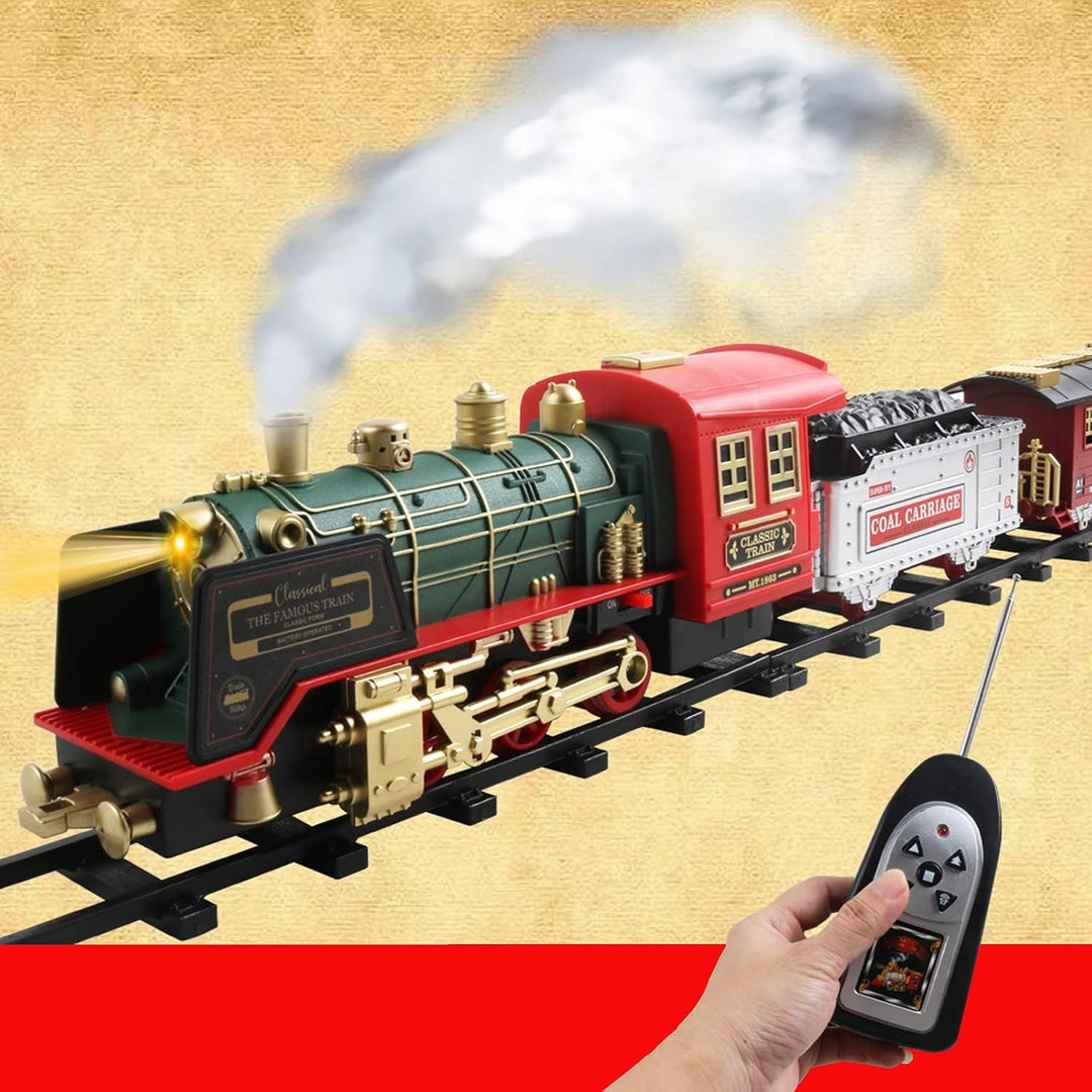 Srliya Weihnachtszug, Kinderspielzeugeisenbahnset mit Lichtern, Rauch und realistischen Geräuschen,