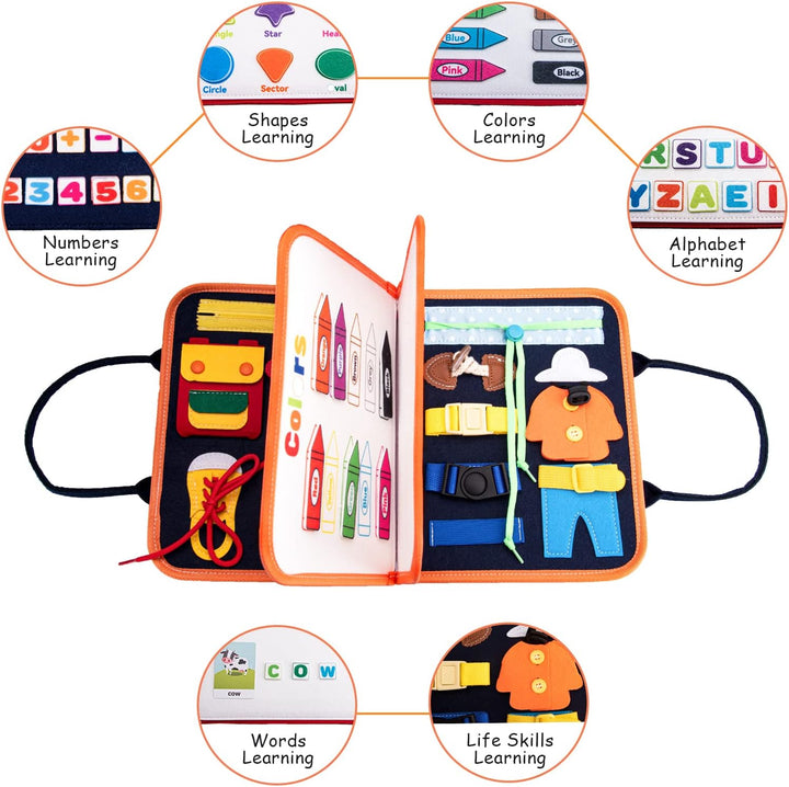 Montessori Quiet Book Busy Board für Kleinkinder ab 1-3 Jahren – 20-in-1 Aktivitätsboard aus Weichem