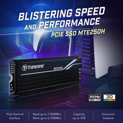 Transcend MTE250H - SSD - 1 TB - intern - M.2 2280 - PCIe 4.0 x4 (NVMe) - integrierter Kühlkörper 1T